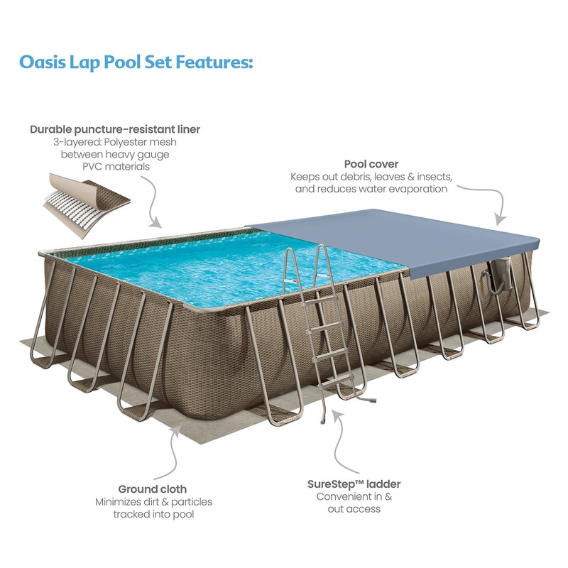 Funsicle 24'x12'x52" Oasis Rectangular Swimming Pool Set with 24' Cover, Brown gallery