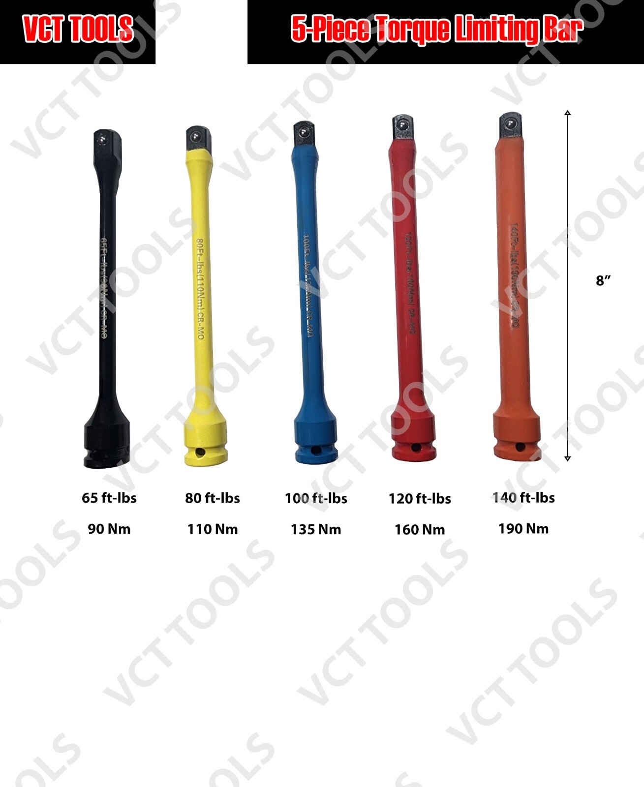 5pc 1/2" Drive Torque Bar Extension Set Air Impact Limiting Stick Auto Tool gallery