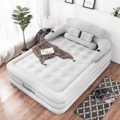 Inflatable High Raised Double King Size Air Bed Mattress w/Pump Pillow Set grey