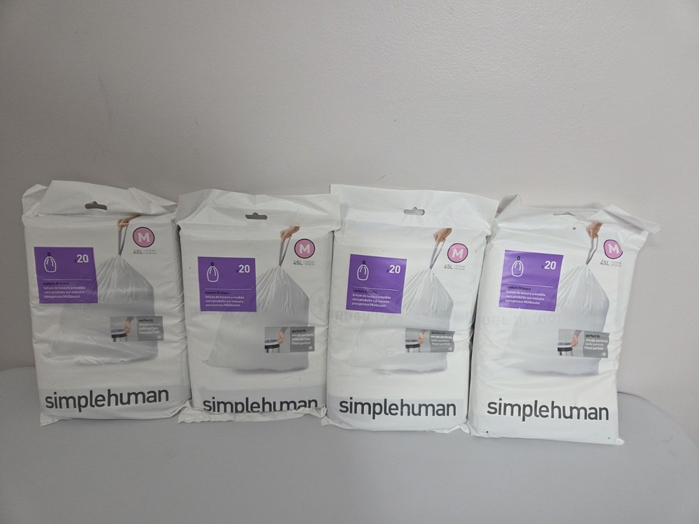 Simple Human Code M Custom Fit Drawstring Trash Bags, 20 Count- 4 Pack
