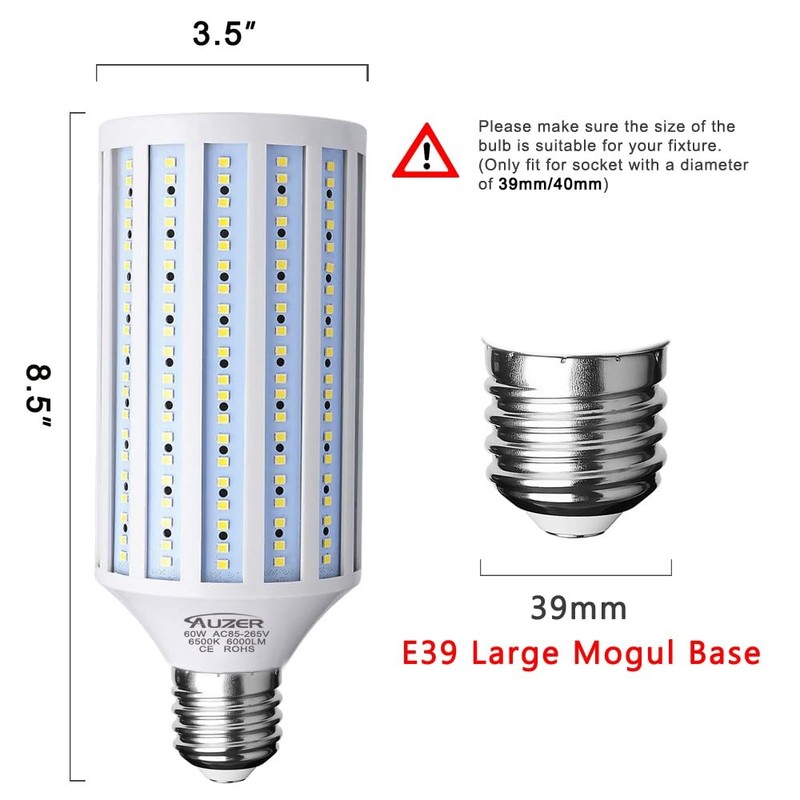 60W LED Corn Light Bulb Mogul E39 Base 6000-Lumen 6500K Daylight Cool White gallery