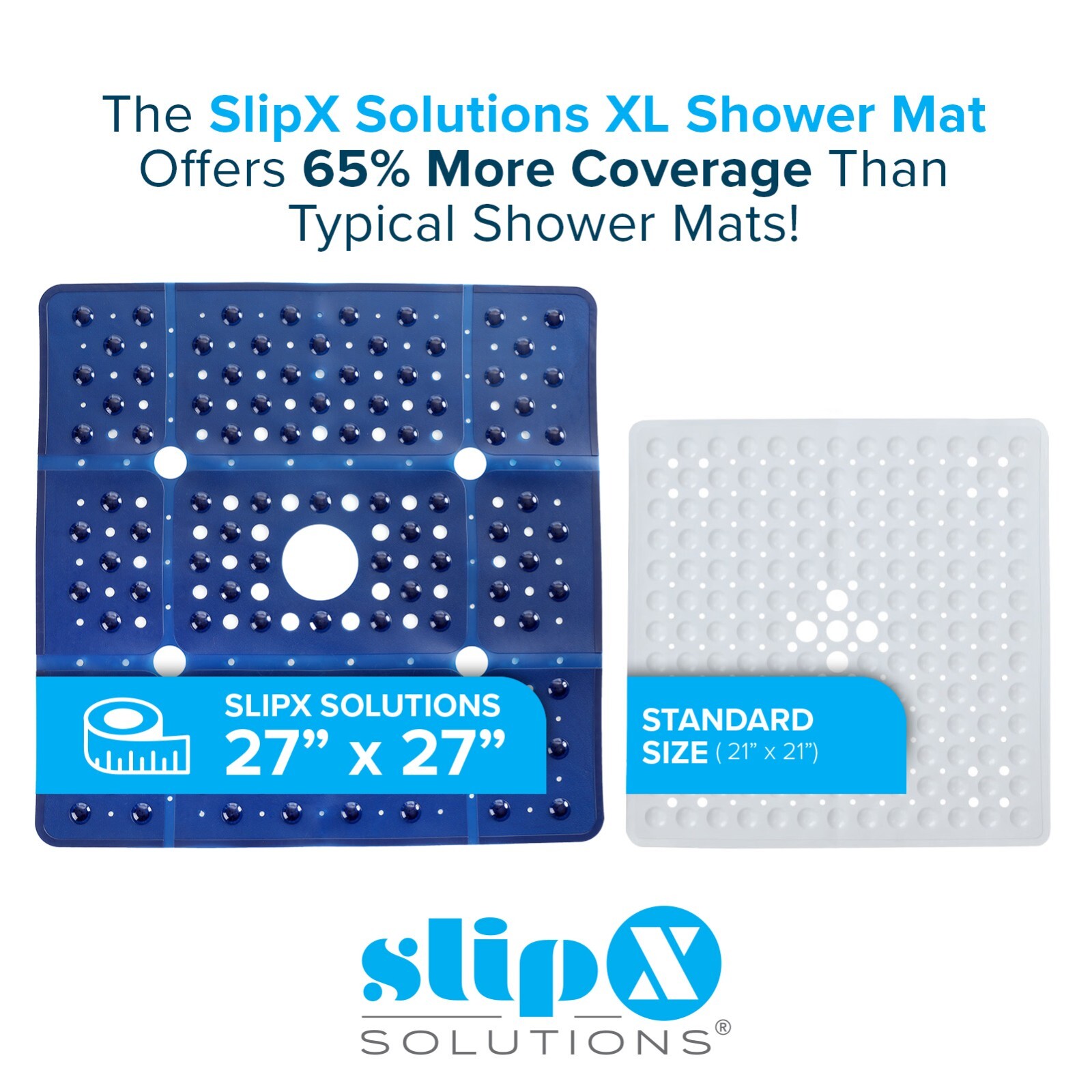 65% MORE COVERAGE! SlipX Solutions Navy Blue Extra Large Shower Mat (27") gallery