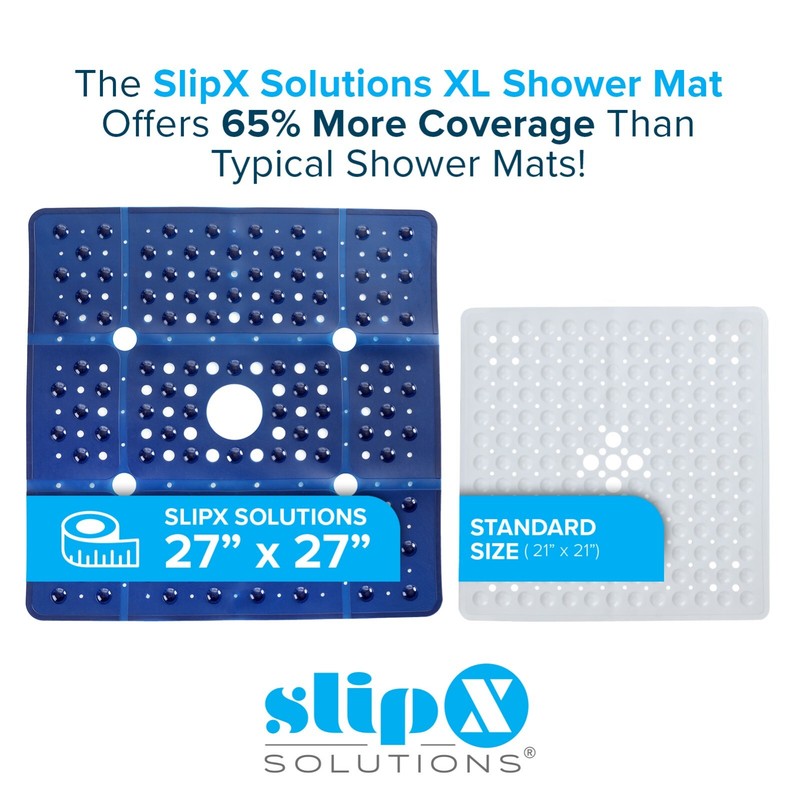 65% MORE COVERAGE! SlipX Solutions Navy Blue Extra Large Shower Mat (27") gallery