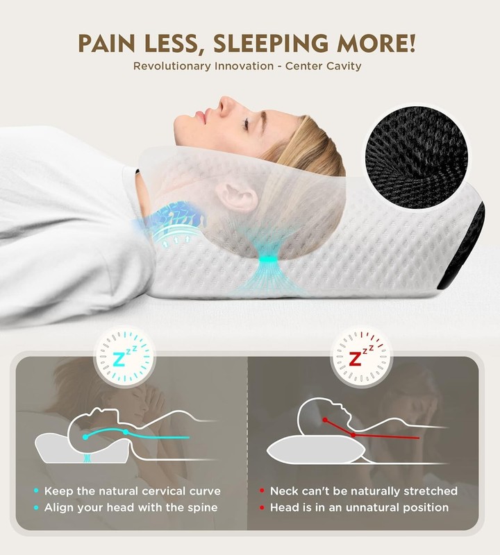 CertiPUR-US Certified Cervical Pillow with Cooling Cover - Sleep Better Tonight/ gallery