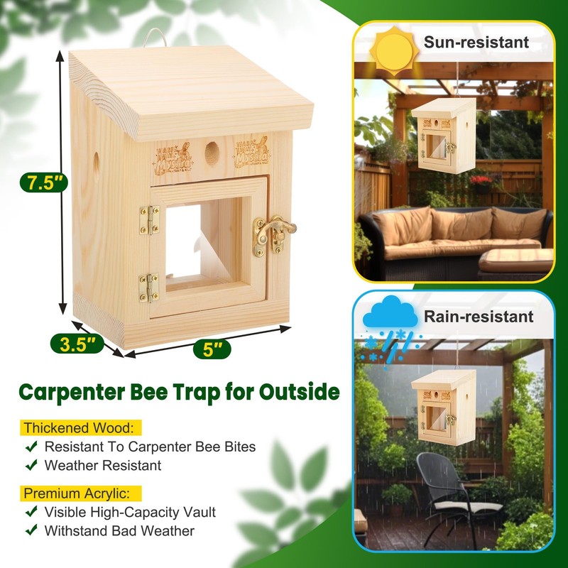 1 Pack Carpenter Bee Trap for Outside, 2 in 1 Catch & Release Wood Boring Bee... gallery
