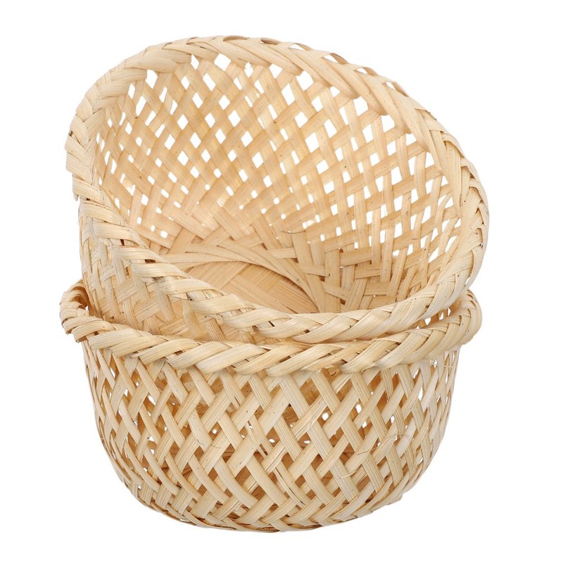 2 Pcs Small Storage Decorative Basket Bamboo Wicker Woven Vegetable gallery