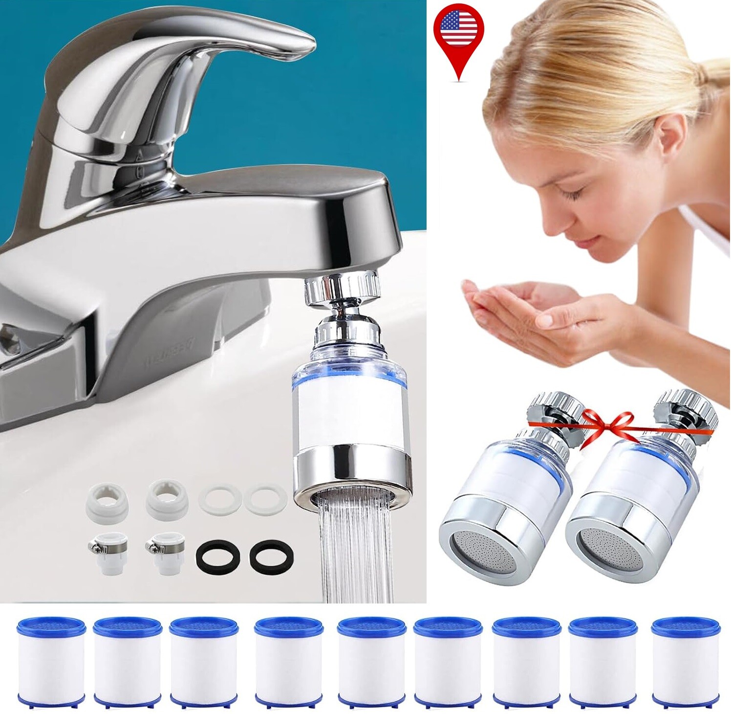 2×Faucet Water Filter System Kitchen Sink Mount Filtration Tap Purifier Clean US gallery