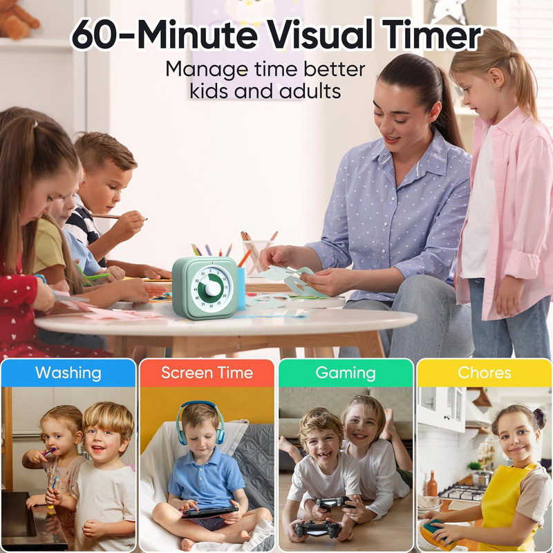 60 Minute Visual Timer for Kids, Silent Countdown Clock, Time Management Tool fo gallery
