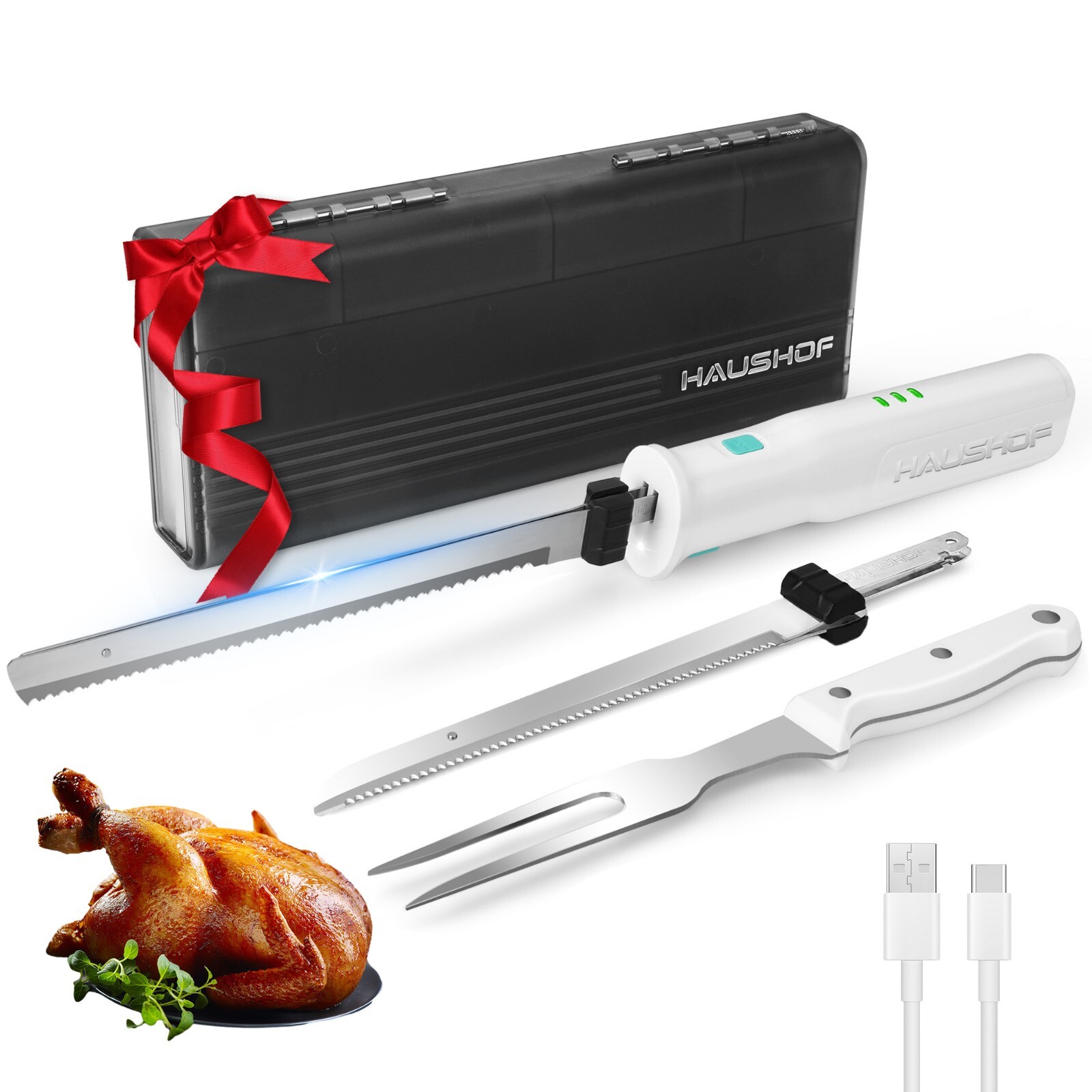 Cordless Electric Knife Set for Meat Slicing 8V Stainless Steel Blades White gallery