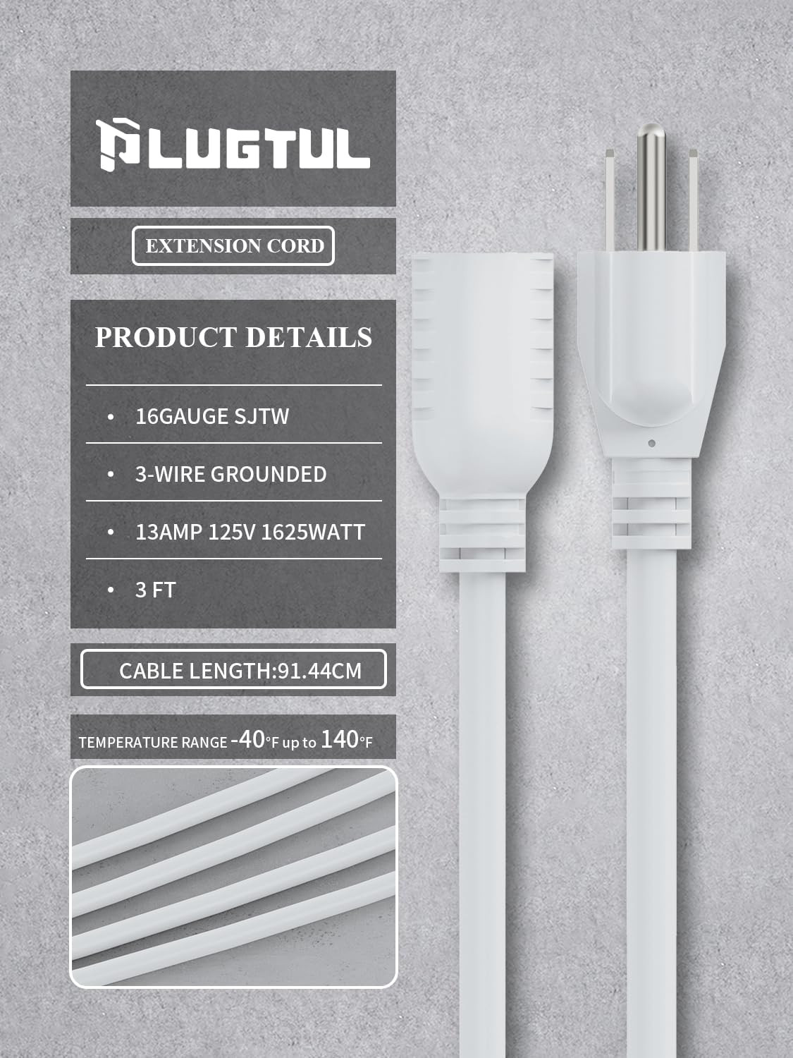 3 Ft Extension Cord White 4Pack Short Power Cord Indoor/Outdoor 16 Gauge 3 Prong gallery