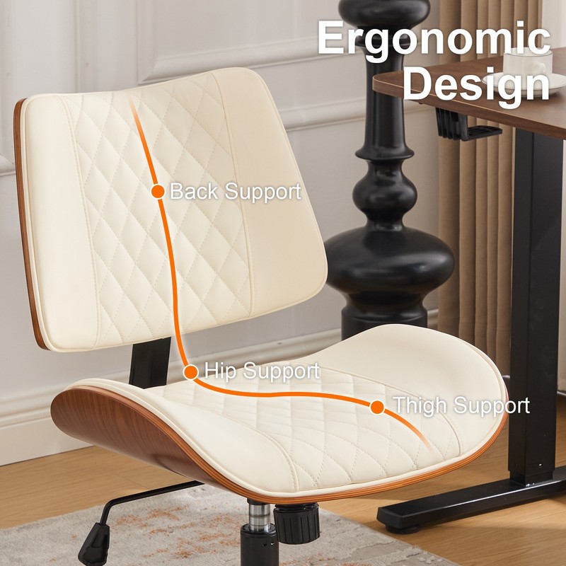 Ergonomic Mid Back Armless Chair, Adjustable Height, 360 Swivel, Brown Leather. gallery