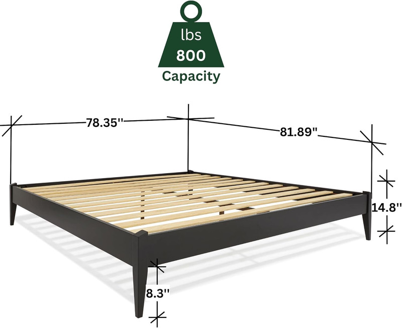 Dinkees King Solid Wood Platform Bed Frame - Modern Minimalist Design, No Box Sp gallery