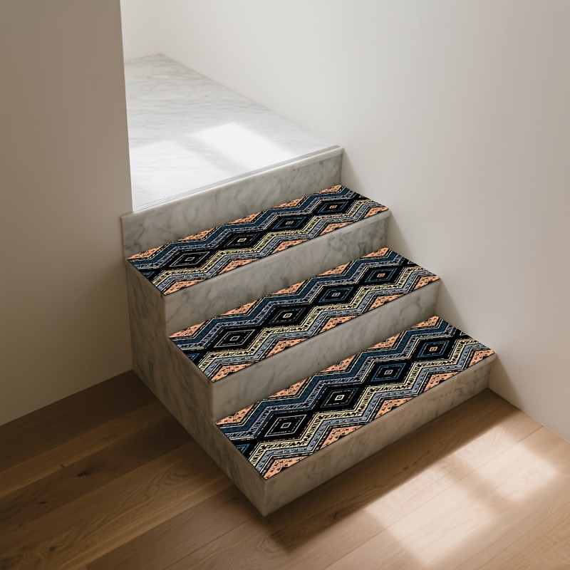 Geometric Quadrilateral Bohemian Pattern Stair Mat, Non-slip Stair Carpet, Lon gallery
