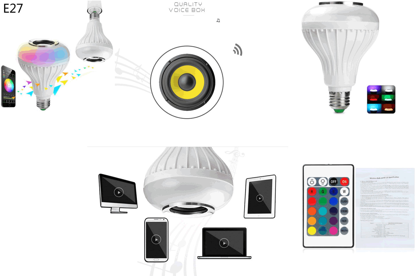 MUSIC BULB E27 LED MULTICOLOR ENVIRONMENT VARIOUS EFFECTS + 1080LM REMOTE CONTROL gallery
