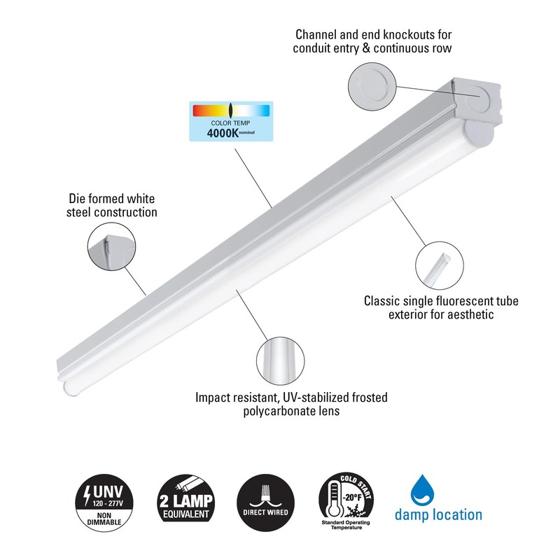 Metalux 4 ft. 1-Light Linear White Integrated LED Ceiling Strip Light with 2100 gallery