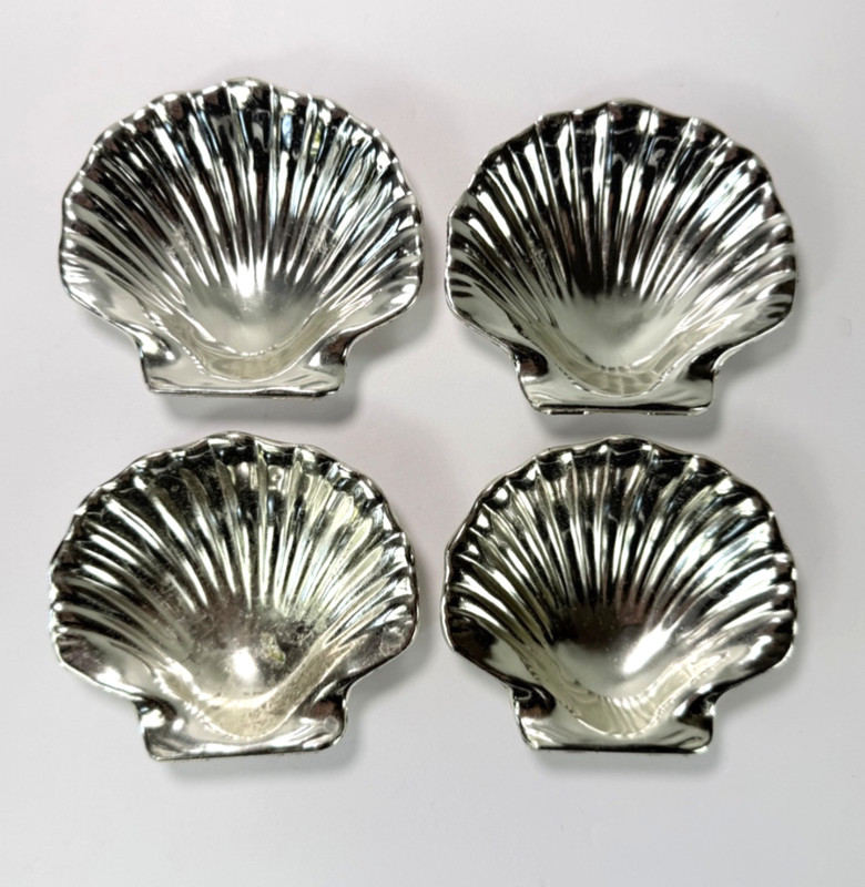 Shell Shape Dish Silver Tone Metal Candy Trinket Butter Teabag Holder VTG Set/8 gallery
