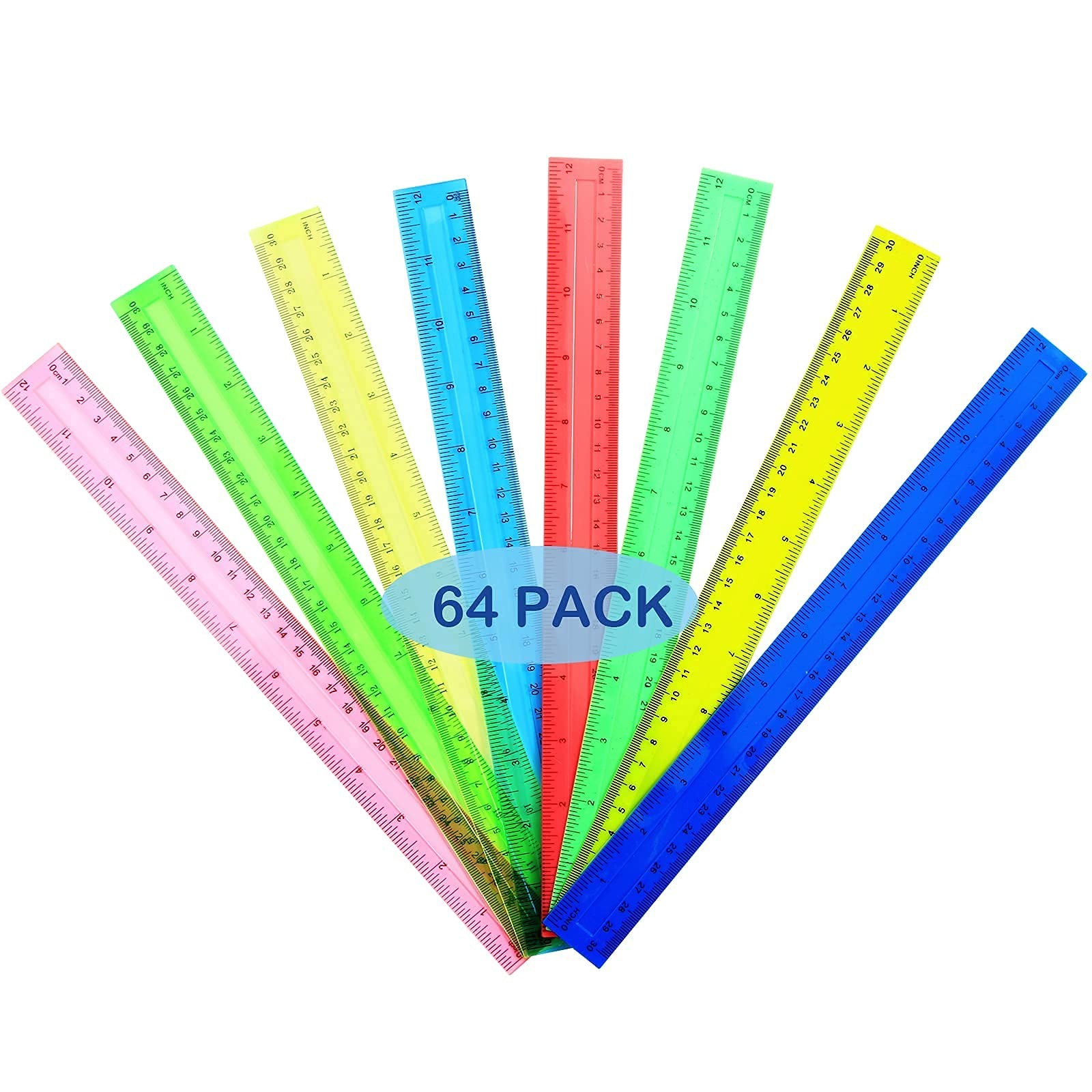LYDTICK 64 Pack Rulers 12 Inch in Bulk Plastic Rulers for Kids Back to School... gallery