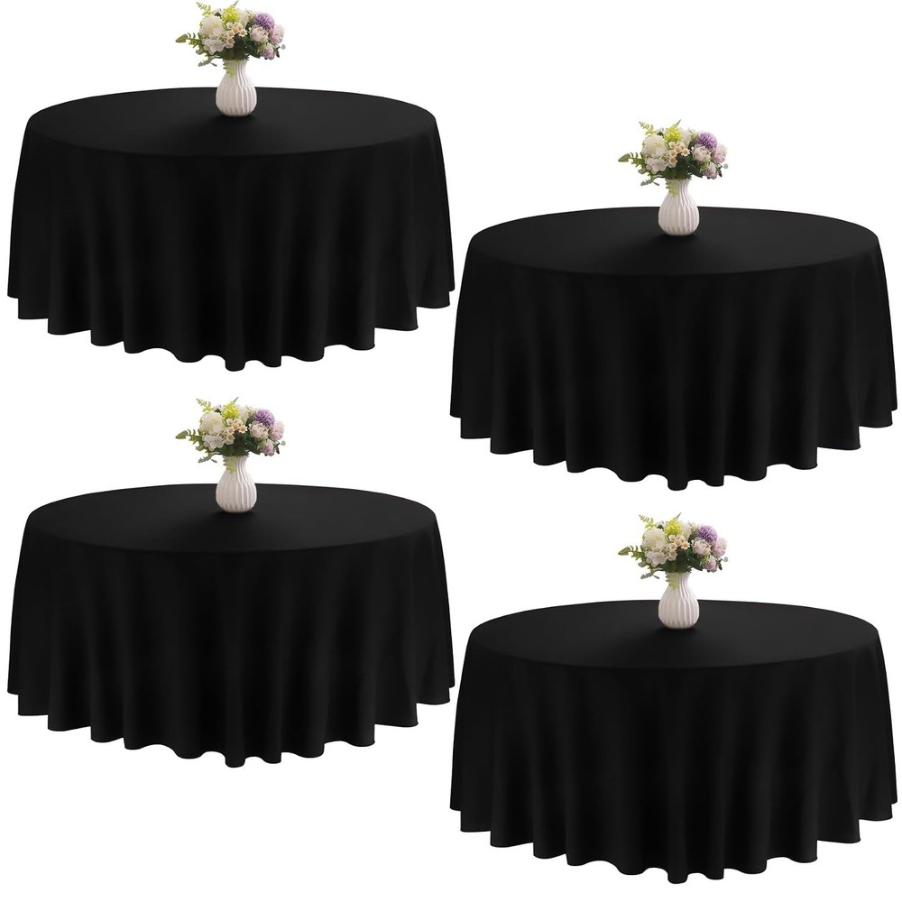 90 Inch Round Black Polyester Washable Tablecloth 4 Pack Black Tablecloth 90