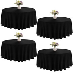90 Inch Round Black Polyester Washable Tablecloth 4 Pack Black Tablecloth 90