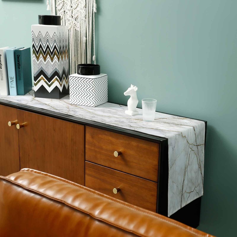 Marble Table Runner-Cotton Linen-Small 36 inches White Gray Gold Dresser Scar... gallery