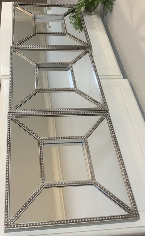 Decorative Mirror Wall Hanging Studded Silver Square Frame Home Decor Set 3 gallery