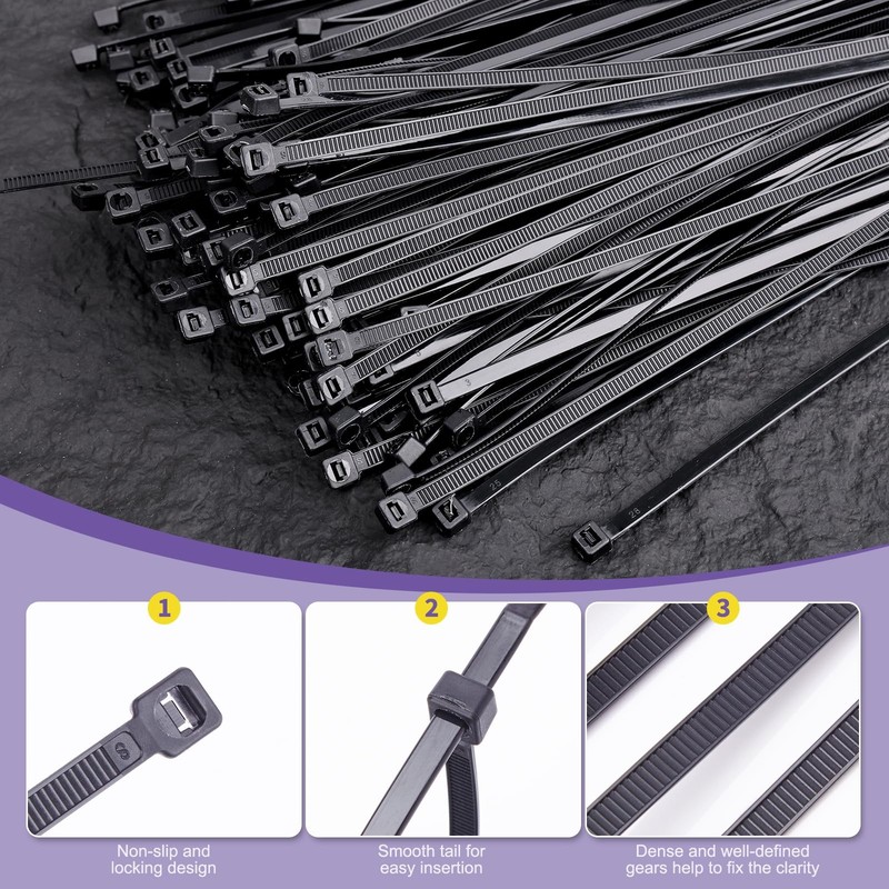 DAQIANG 12 Inch Zip Ties (100 Pack) - 45 lb 12inch 100 Pack （45 Lbs ）, Black gallery