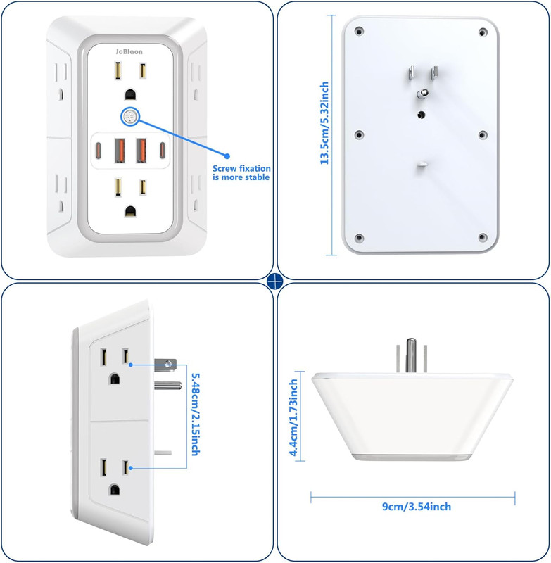 Outlet Extender Surge Protector - 6 Outlet Splitter with 4 USB Ports (2 USB C), gallery