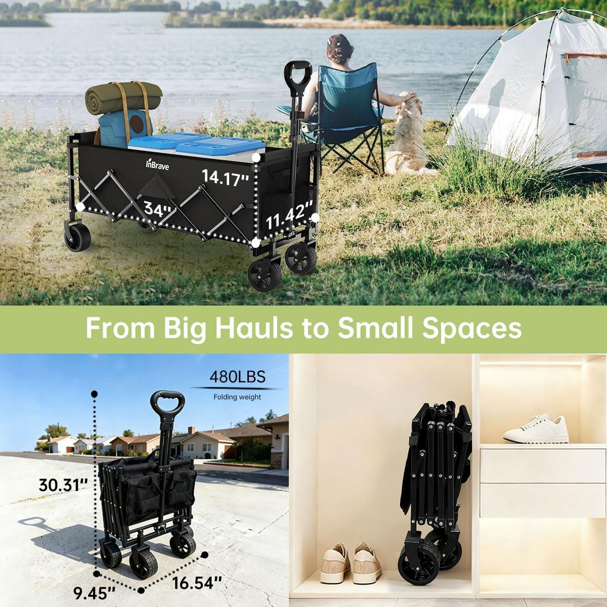 Extra Long Collapsible Wagon Cart, 480LBS Heavy Duty Utility Wagons with All-Ter gallery
