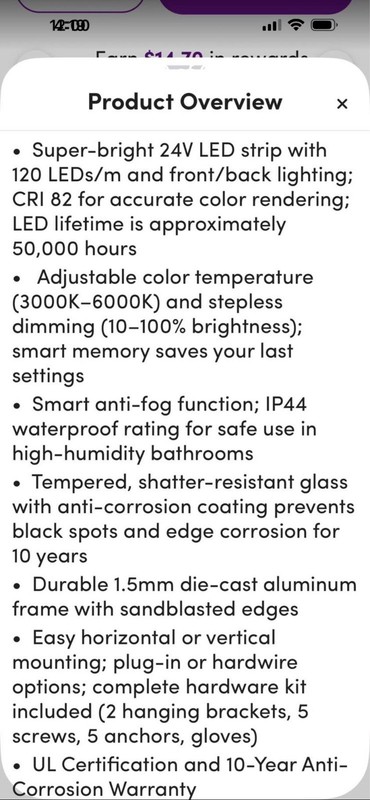 Ivy Bronx UL Certified Front/Back LED Anti-Fog Vanity Mirror 36x59 Black gallery