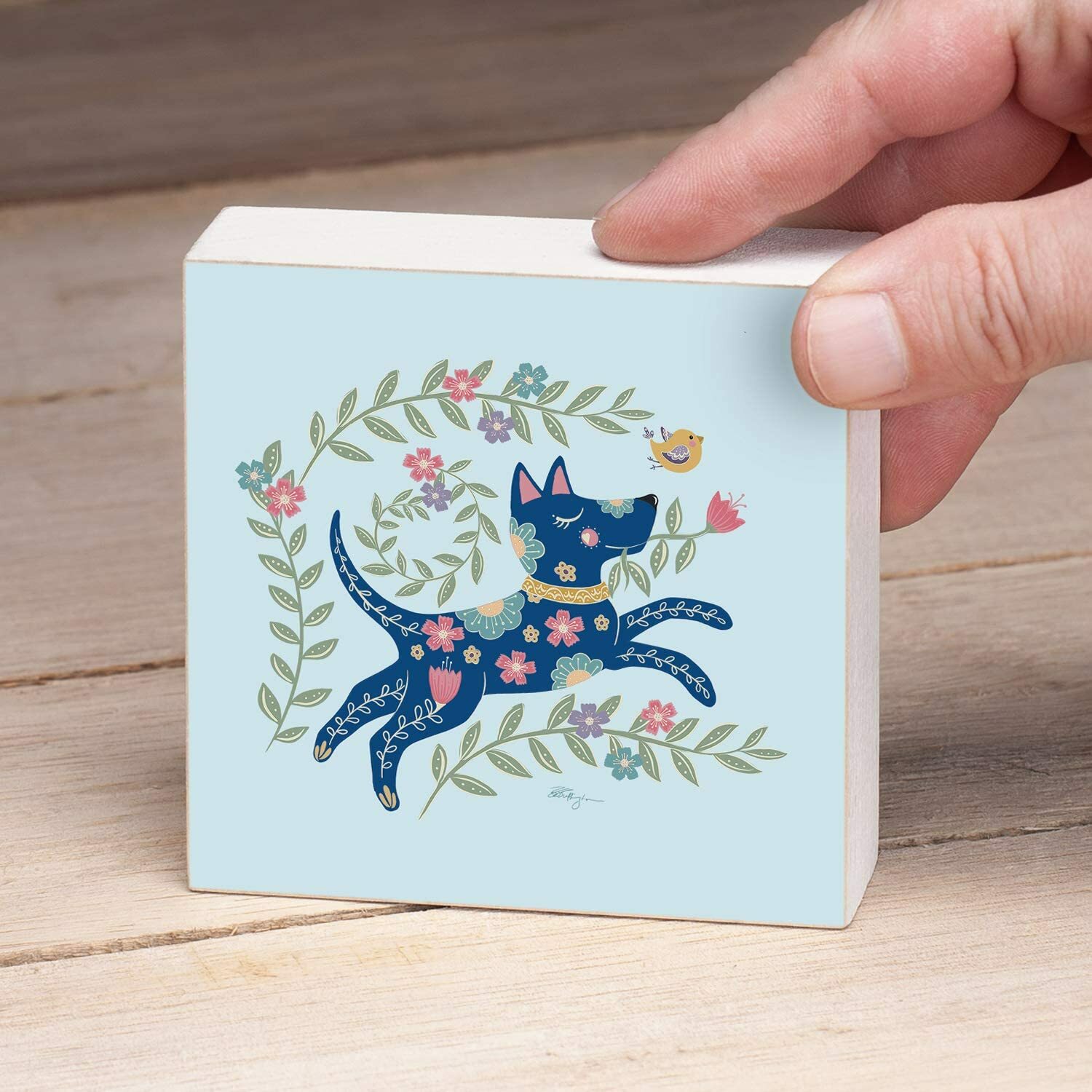 Counterart Wood Block Décor Message Boho Playful Dog Sign, 3.75 inches Square gallery