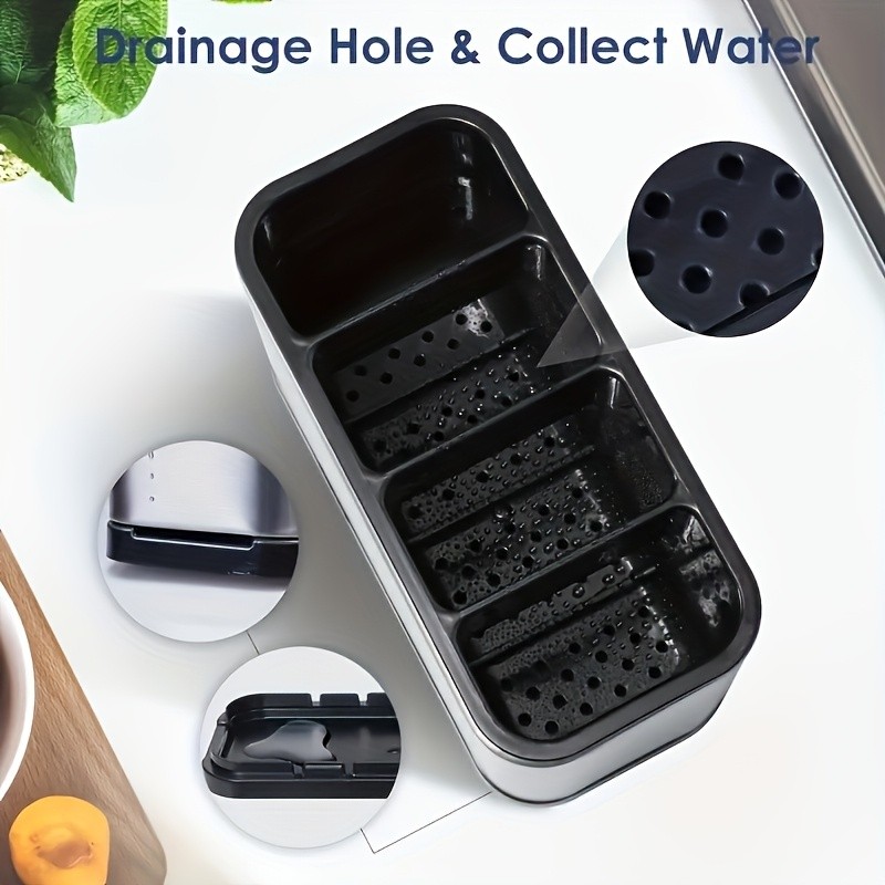 Stainless Steel Cutlery Rack,Drainable,Metal and Plastic Kitchen Utensil Storage gallery