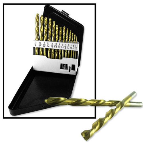 13-PC Extractor Left Hand Drill Bit Reverse Titanium 1/16" to 1/4" by1/34th Set gallery