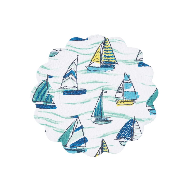Dockside Single Placemat Quilted Round Nautical Coastal Sea Life Ocean, 17" gallery