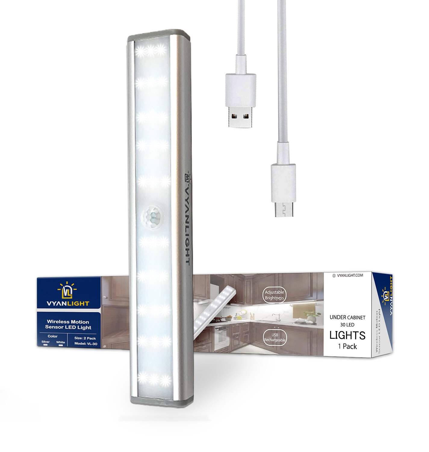 30 LED Under Cabinet Lights - Motion Sensor, Rechargeable, Kitchen Closet Lamp gallery