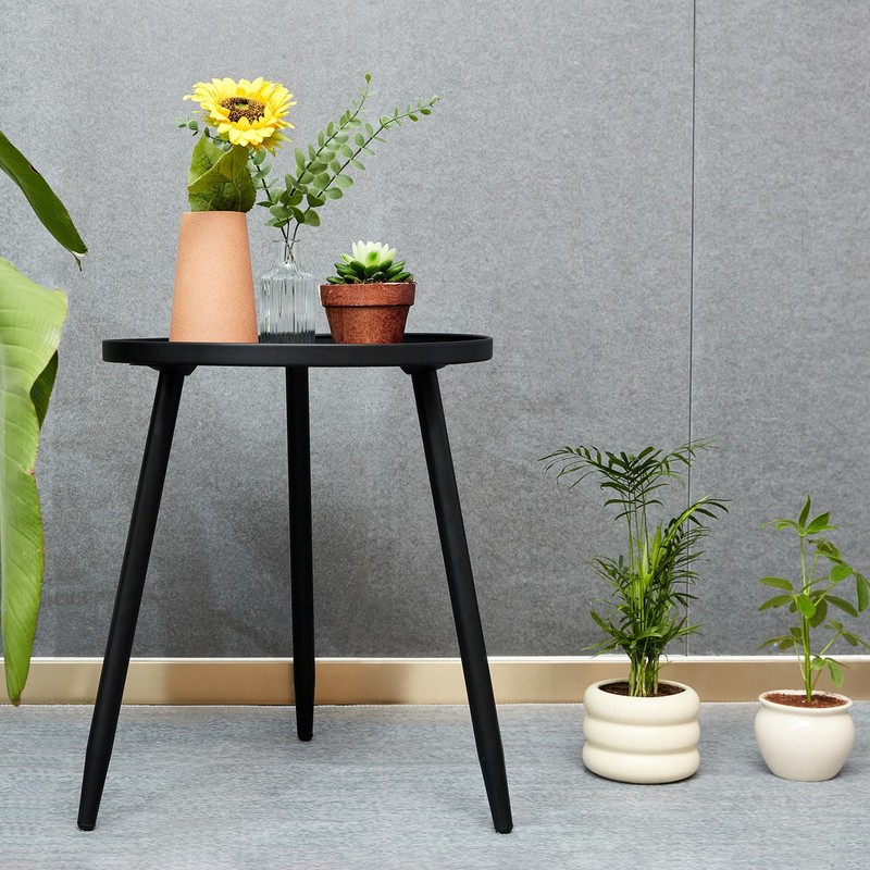 Decent End/Side Tables - Small Round Accent Table, Metal Black Narrow Night S... gallery