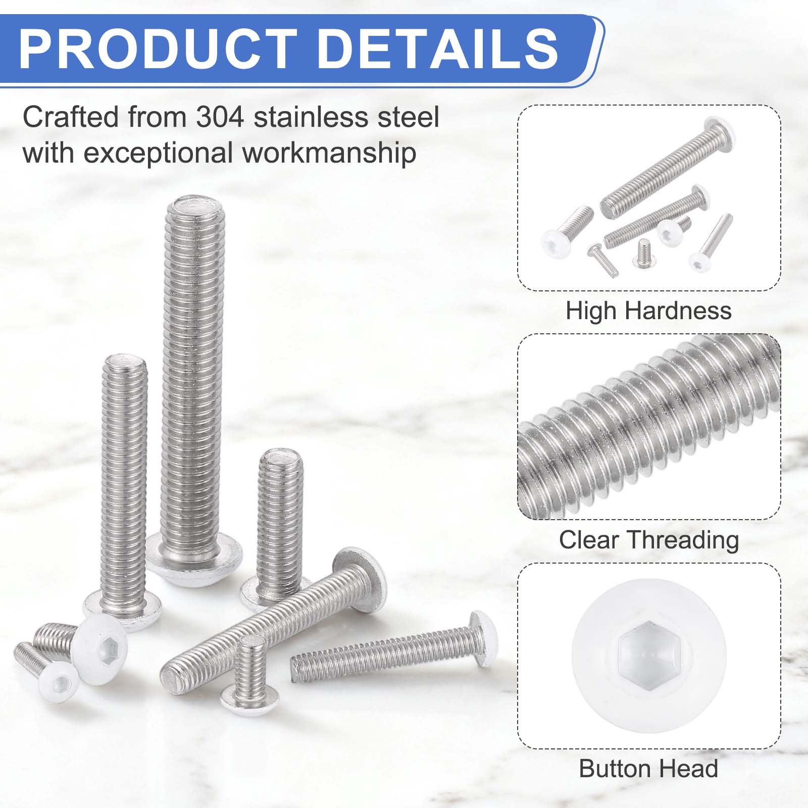20 Pcs M4-0.7 x 30mm Button Head Socket Cap Screw Machine Screw, White gallery