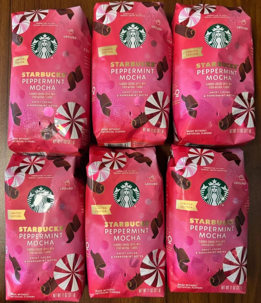Starbucks Coffee Peppermint Mocha Ground Roast 11 oz 6 Bag LOT Holiday medium li gallery