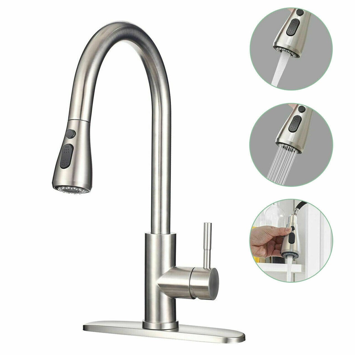 Brushed Nickel Kitchen Faucet Sink Mixer Faucet Pull Down Sprayer Single Handle gallery