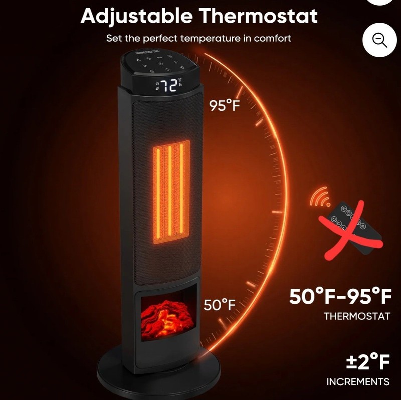 Tower Space Heater with Fireplace Effect – Oscillating Function, NO REMOTE gallery