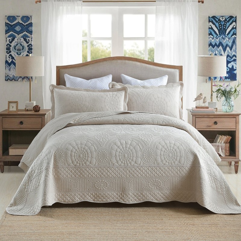 3PCS Cotton Oversized Bedspread Set Coverlet Set Lightweight Quilt Set gallery
