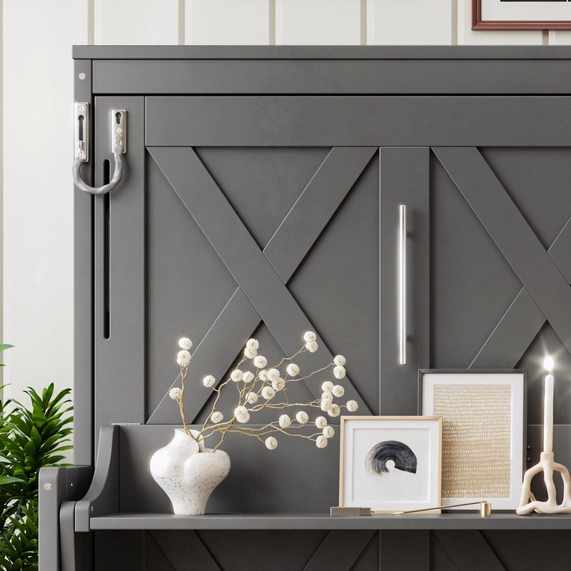 Full Size Murphy Bed with Foldable Desk Hydraulic Lift Wall Bed Dark Gray 83x59x gallery