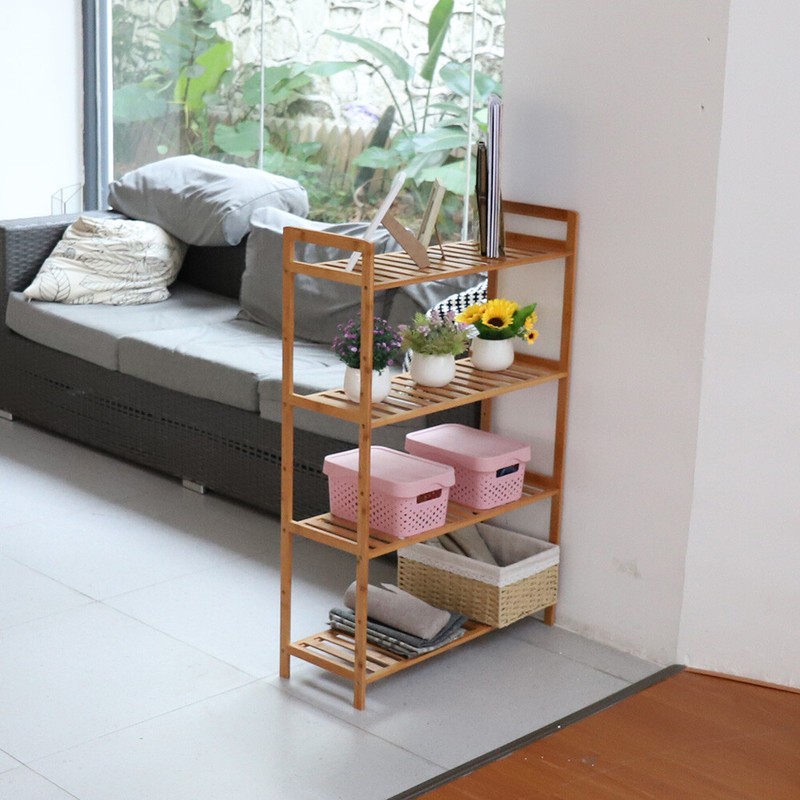 Adjustable Bathroom Kitchen Storage Bamboo 4 Shelves Floor Height Flower Stand gallery