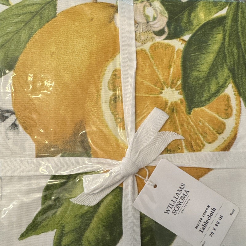 Williams Sonoma Meyer Lemon Cotton Tablecloth 70”x90” Botanical Print NWT gallery