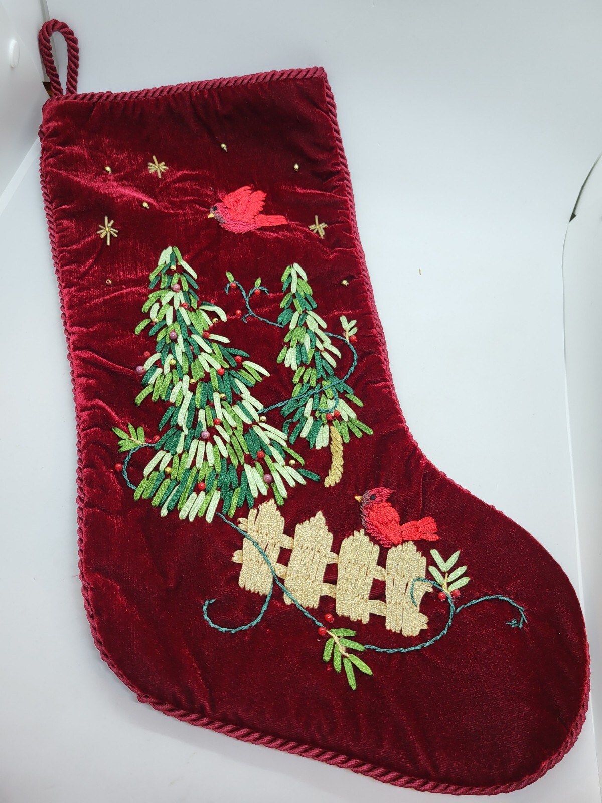 Prima Creations Cardinal Christmas Trees Velvet Embroidered Stocking 2004 gallery