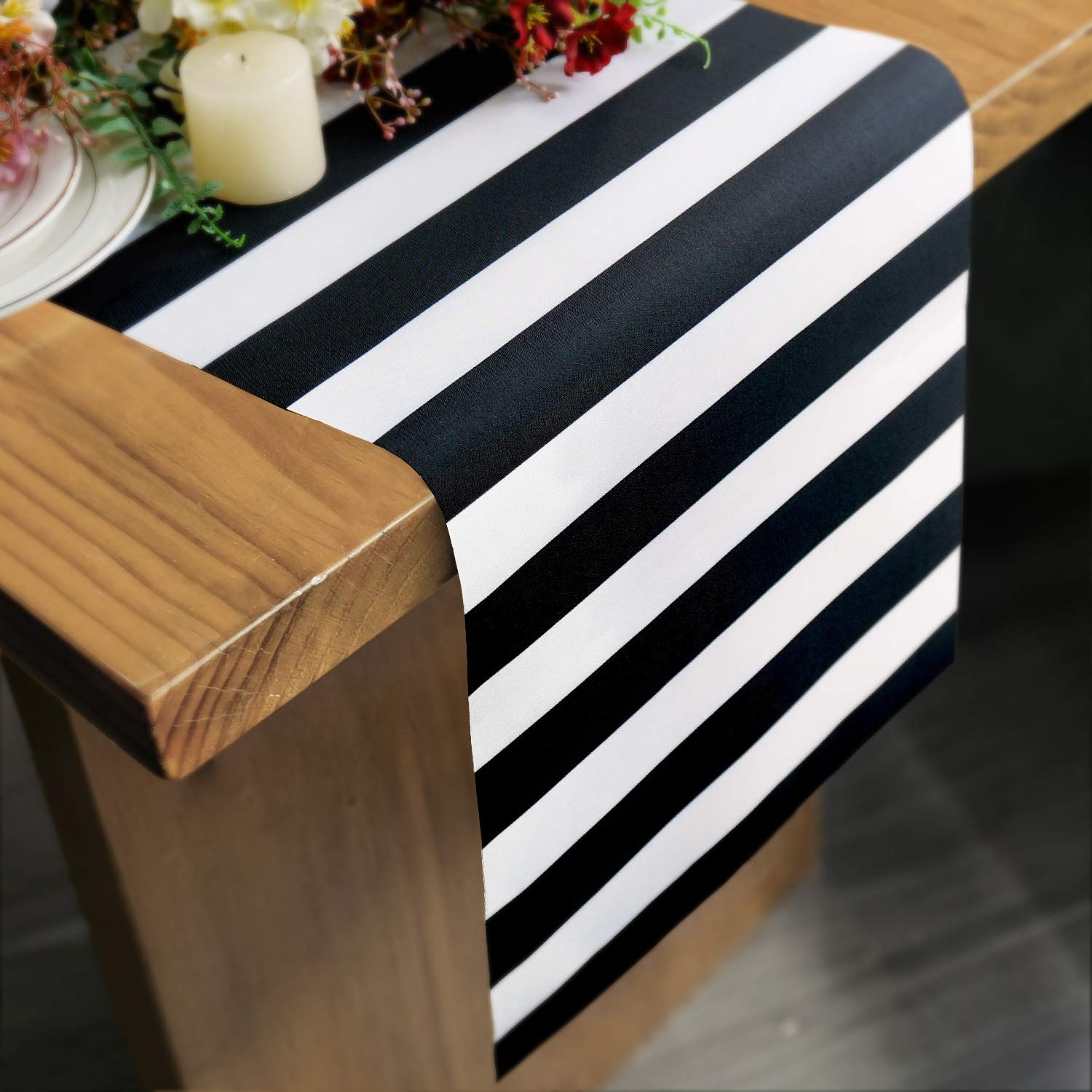 Black and White Striped Pattern Table Runner 12x72 Inches for Anniversary gallery