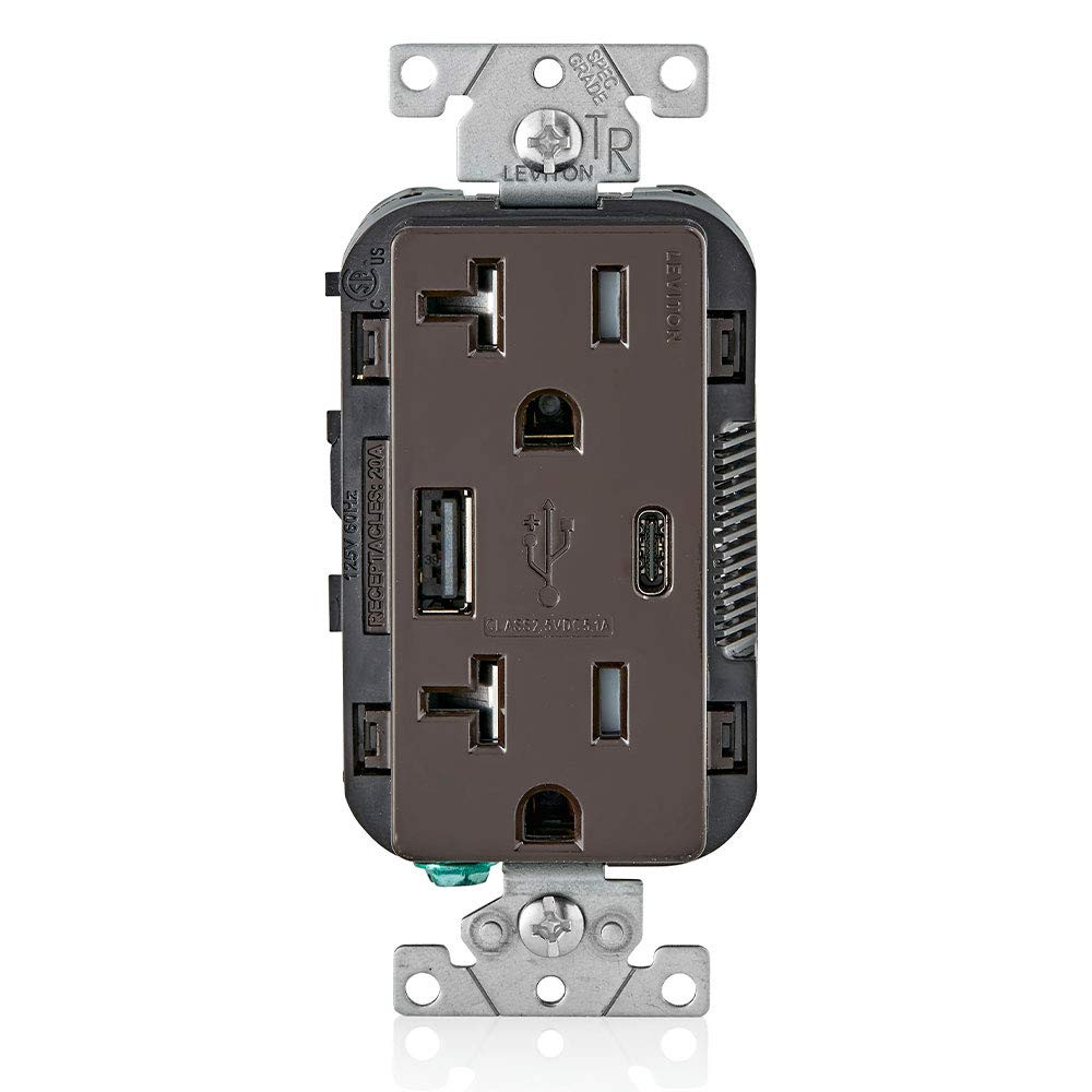 Type a & Type-C USB In-Wall Charger with 20A Tamper-Resistant Outlet, USB Charge