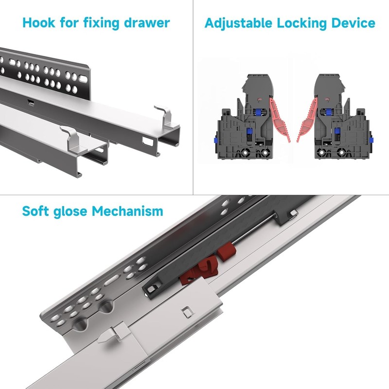 Undermount Soft Close Drawer Slides Full Extension 3D Locking 24 Inch 6 Pair gallery