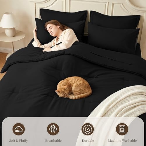 Comforter Set 7 Pieces - Ultra-Soft Bed in a Bag Size, Cozy Luxury Full Black gallery