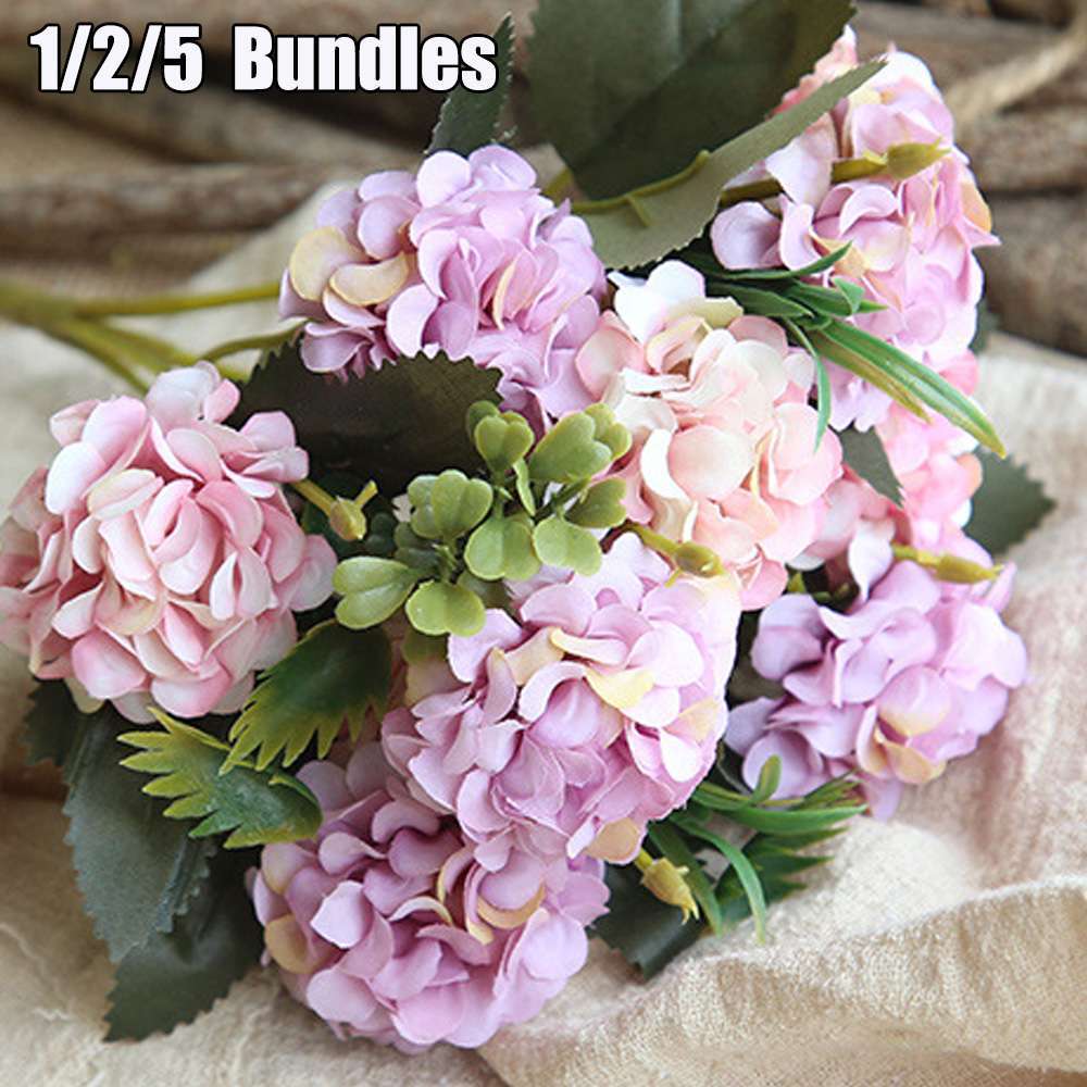 10 Heads Artificial Hydrangea Flowers Silk Bouquet UV Resistant In/Outdoor Decor gallery