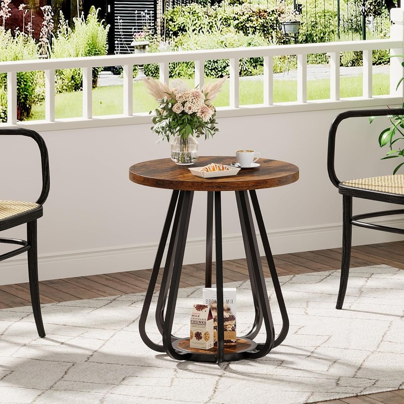Small Round End Table for Living Room, 2-Tier Wooden Side Table with Metal Frame gallery